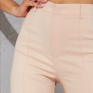Nude high wasted straight leg split hem pant